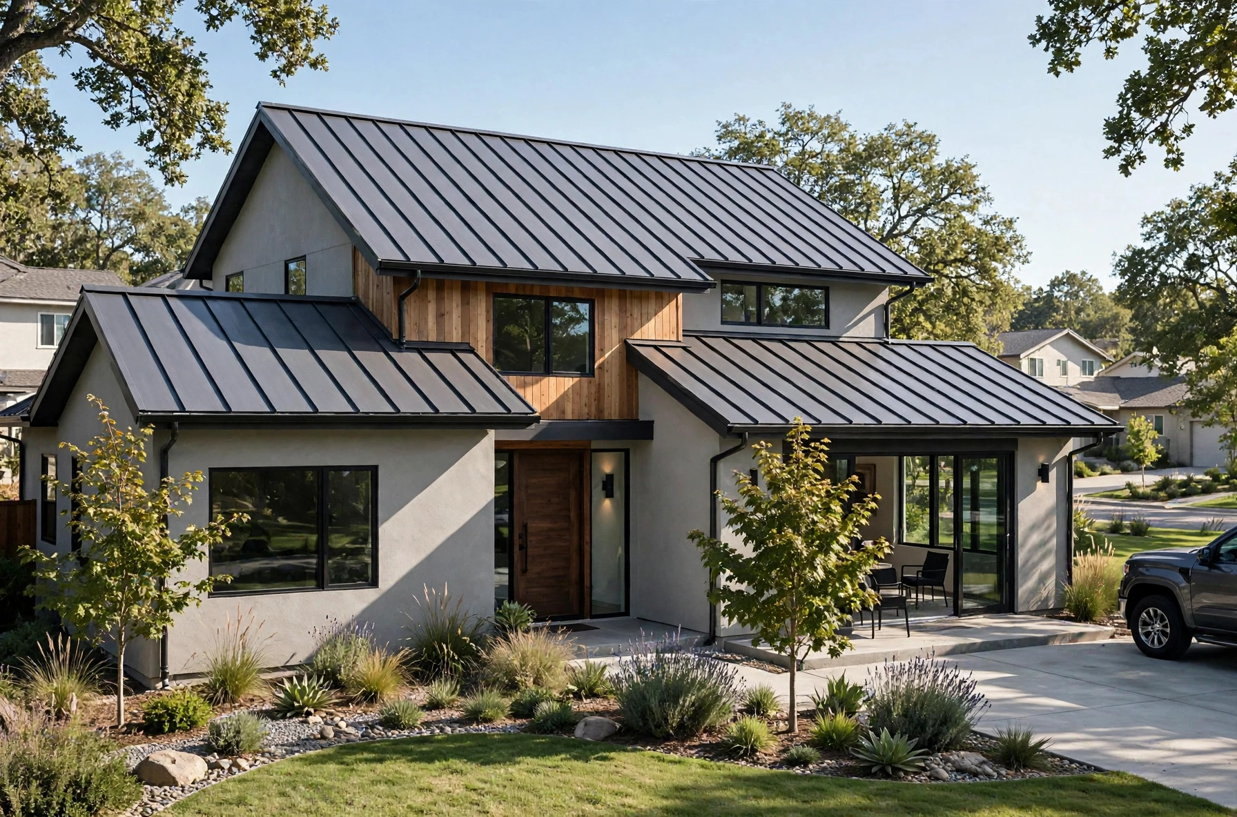 Owasso home with a standing-seam metal roof installed for hail resistance and longevity