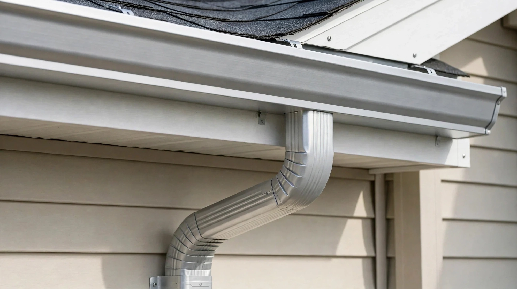 Seamless aluminum gutters and downspouts installed on an Owasso home