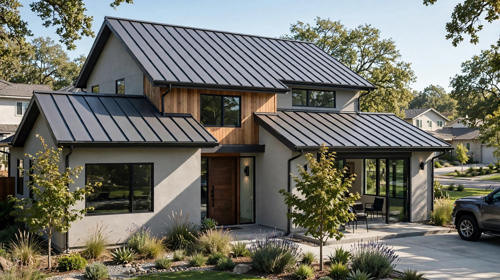 Standing-seam metal roof installed on a home in Owasso, Oklahoma