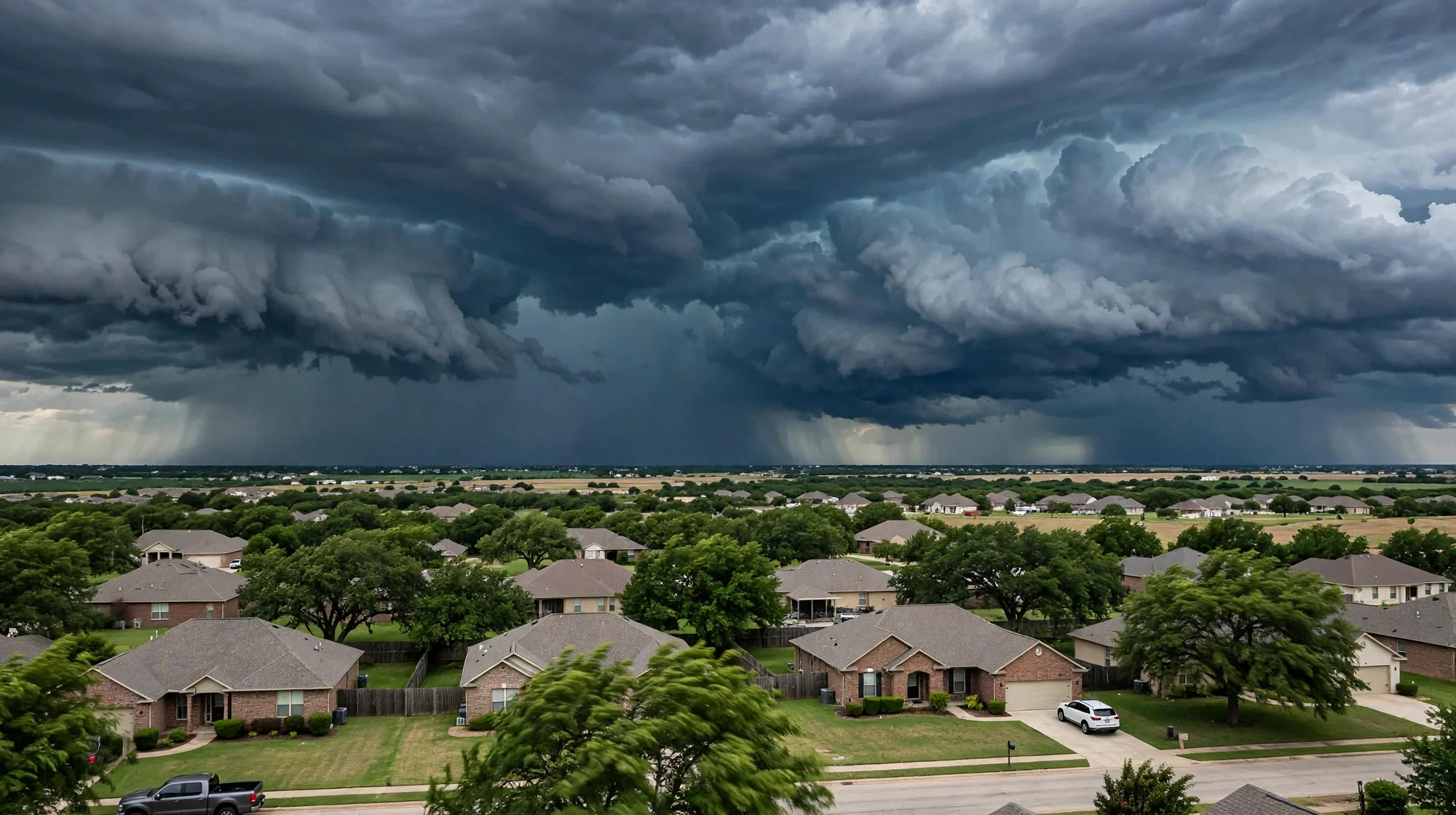 Roofer assessing wind and hail storm damage on an Owasso roof